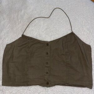 💚PrettyLittleThing💚 Khaki Green Linen Halterneck Crop Top